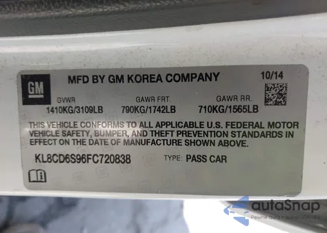 2015 Chevrolet Spark 1Lt Cvt из США, поврежденный, VIN KL8CD6S96FC720838